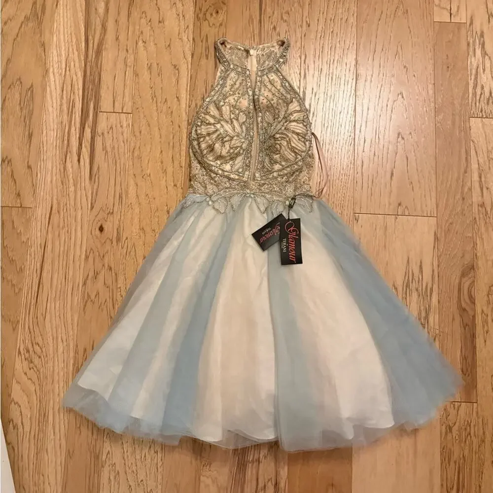 Terani Couture 1821H7929 Light Blue and Silver Cocktail Dress - Picture 2 of 3